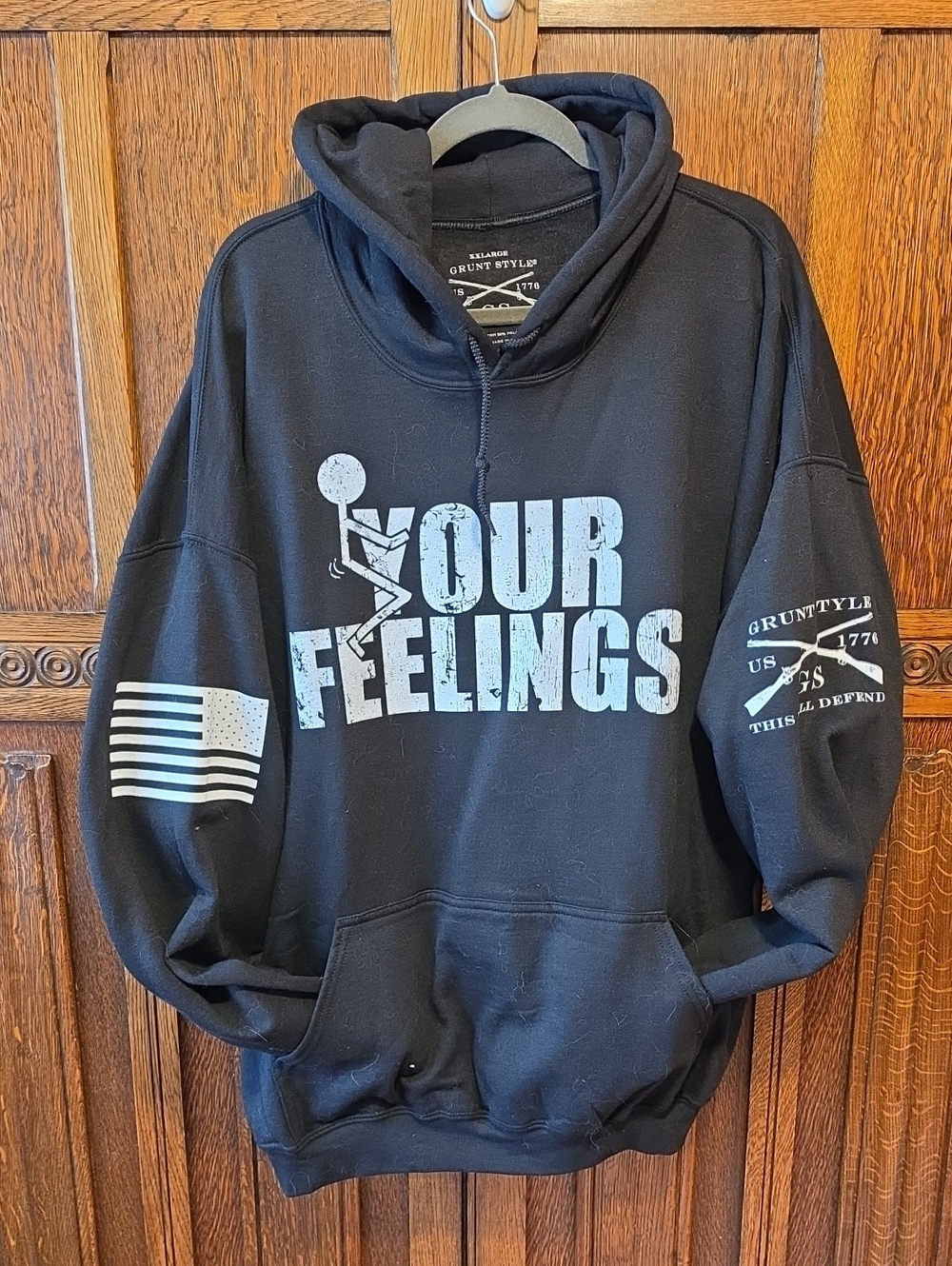 Grunt Style Black Hoodie with Light Gray "Your Feelings" Graphic